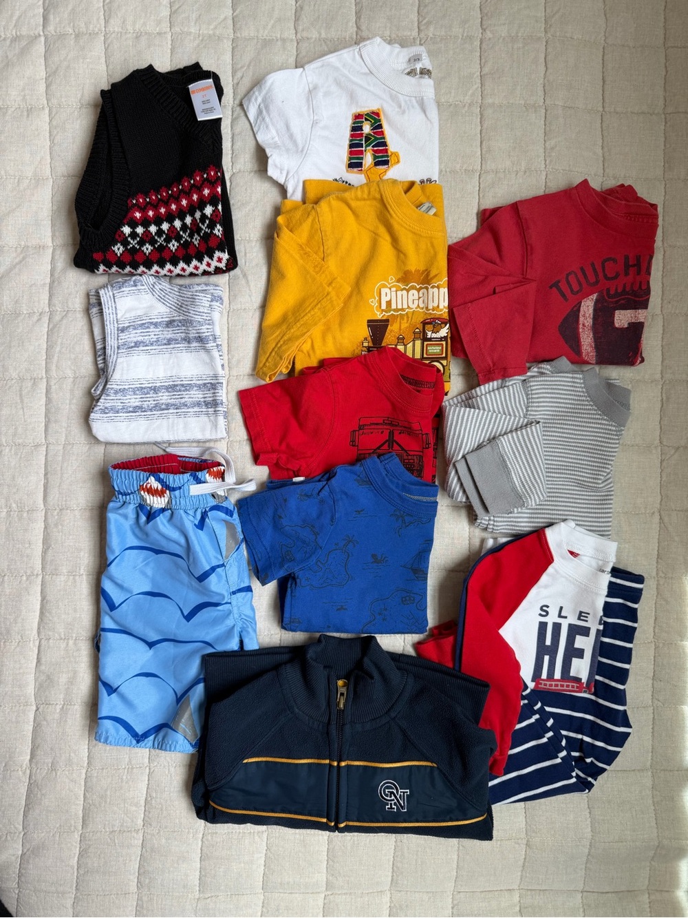 12 Item Bundle 2T | T-Shirts, Long Sleeve Tee, Jacket, Swim, PJs, Sweater Vest